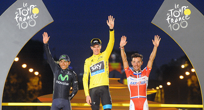 Tour de France 21 etape 2013 Nairo Quintana Chris Froome Joaquim Rodriguez podiet i Paris